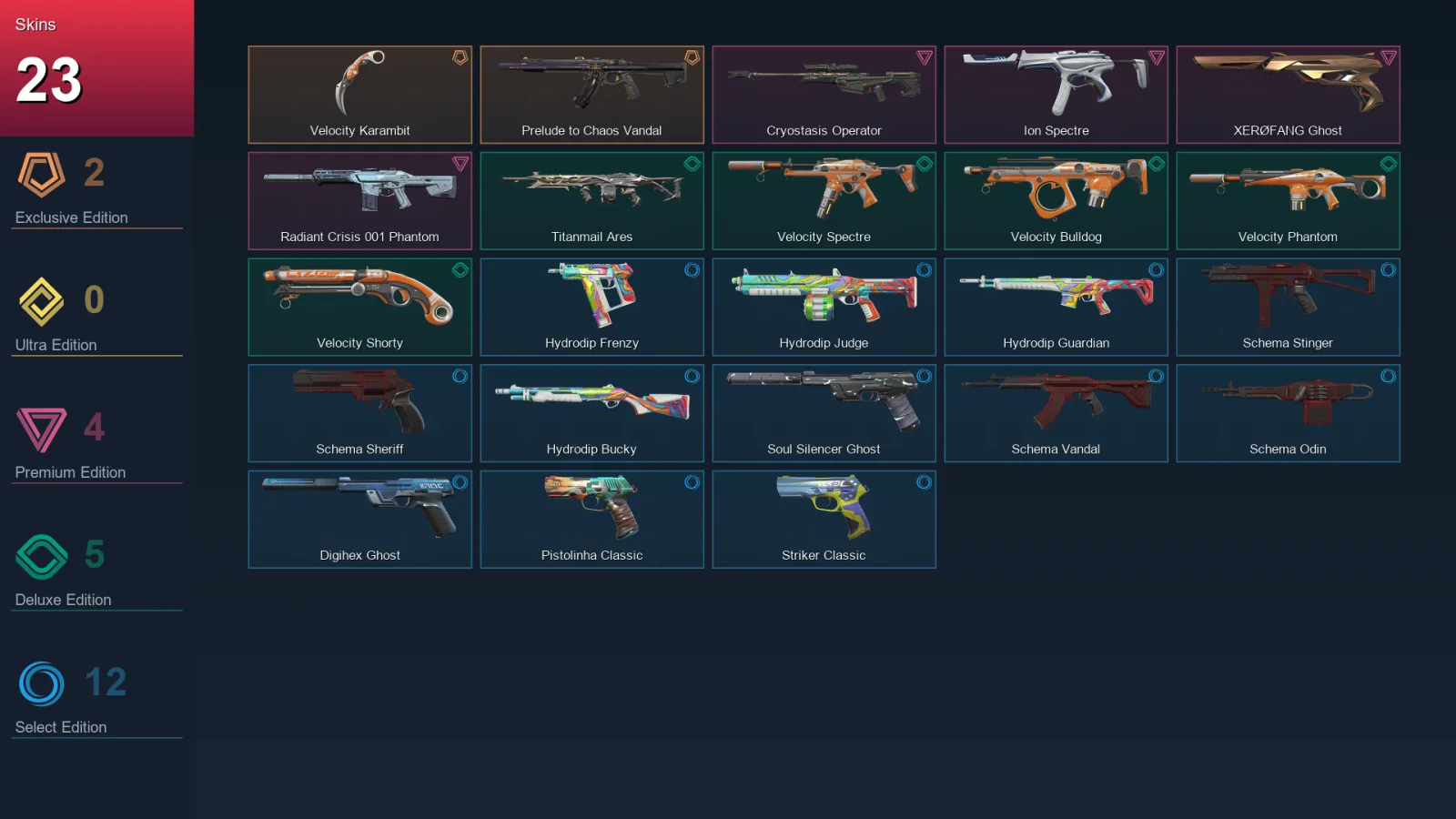 EU | Lv109 | Unranked | 23 Skin | 24 Agent | 44 Buddy — Valorant account