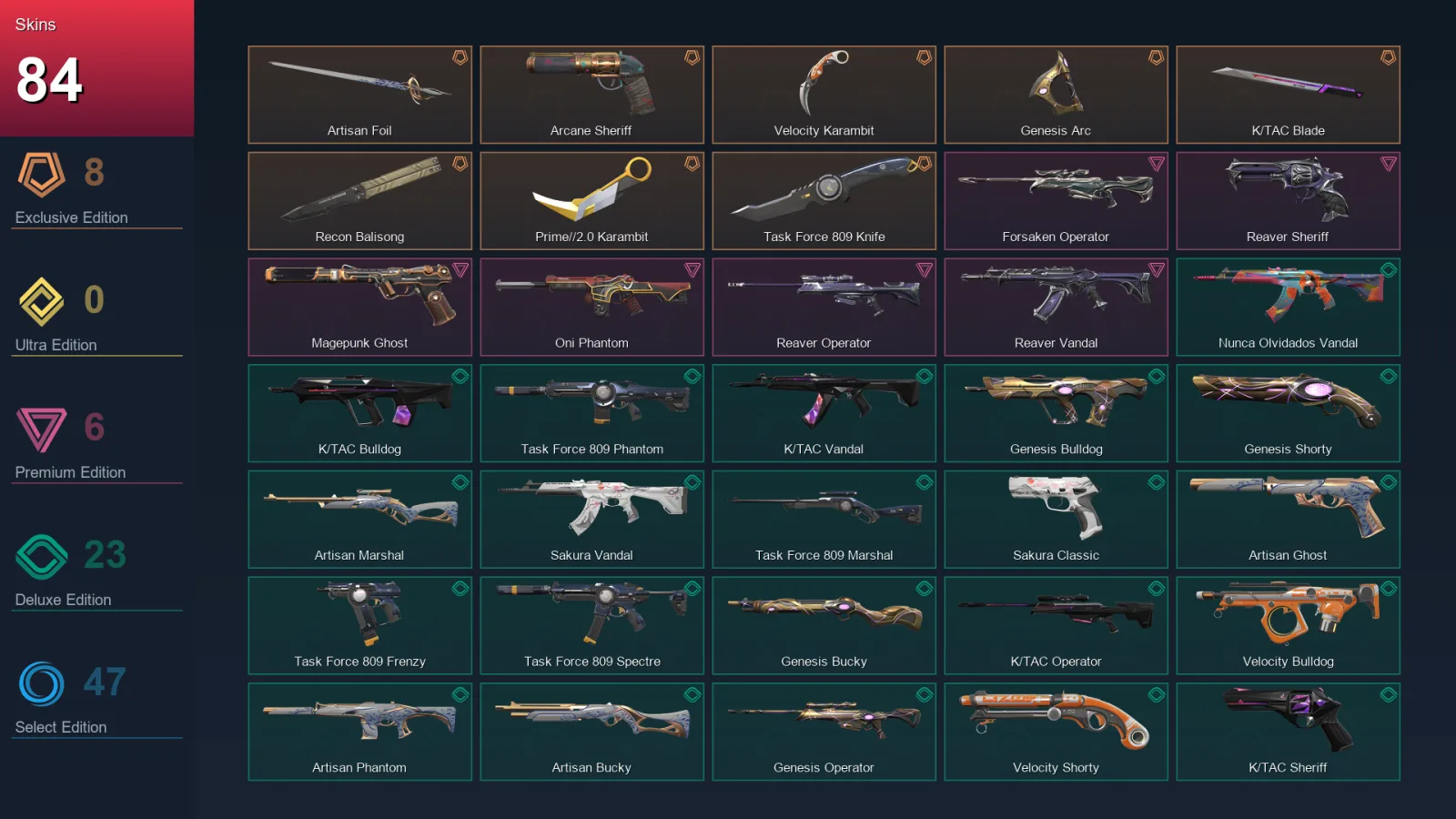 AP | Lv134 | Unranked | 84 Skin | 19 Agent | 72 Buddy — Valorant account