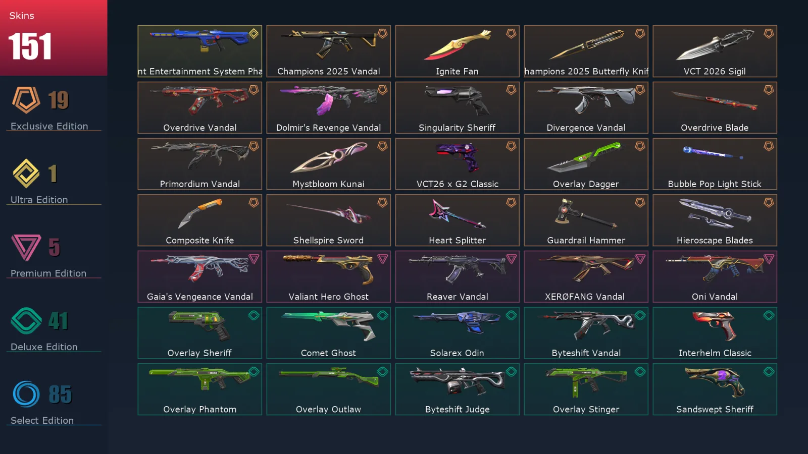 [Valorant] | EU | Level 410 | 29 Agents | 151 Skins