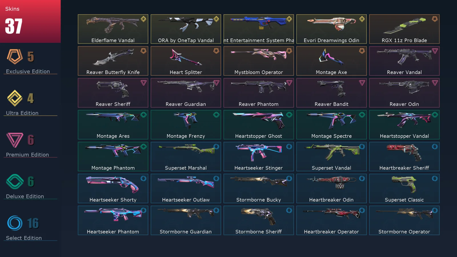 [Valorant] | EU | Level 87 | 21 Agents | 37 Skins