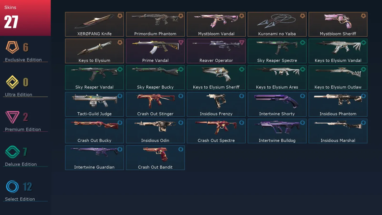 [Valorant] | EU | Level 29 | Platinum 3 | 9 Agents | 27 Skins
