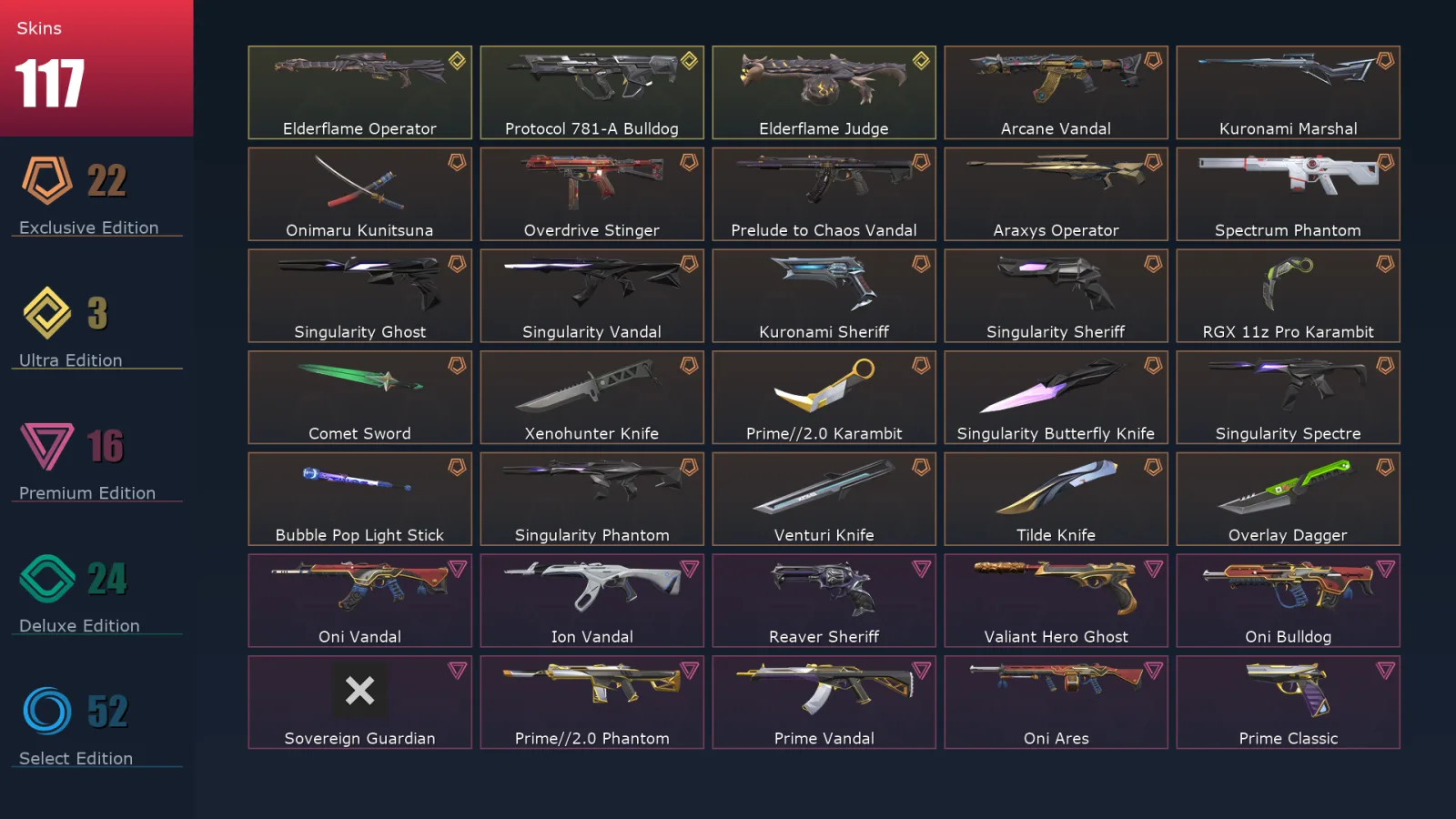 [Valorant] | EU | Level 159 | 26 Agents | 117 Skins