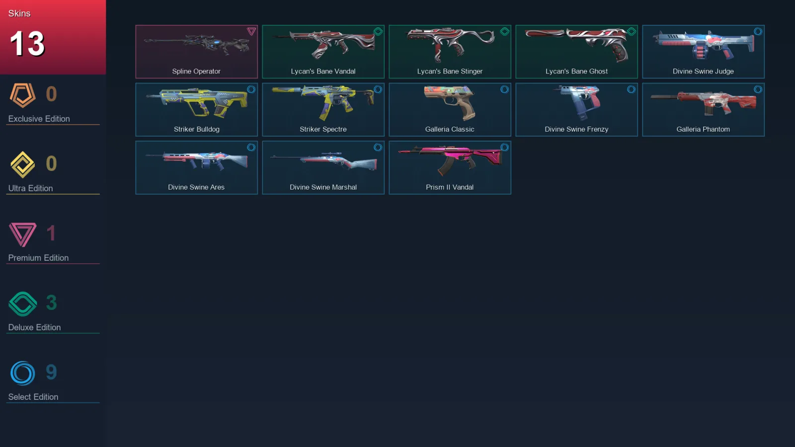 EU | Lv25 | Unranked | 13 Skin | 8 Agent | 13 Buddy