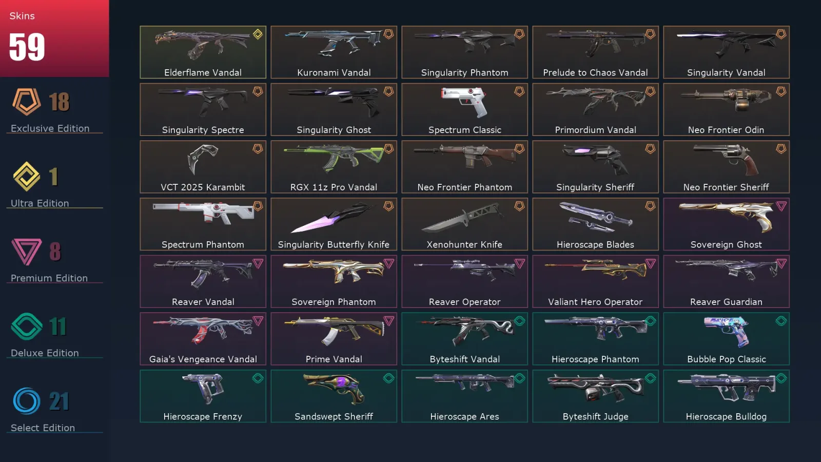 [Valorant] | EU | Level 270 | 29 Agents | 59 Skins