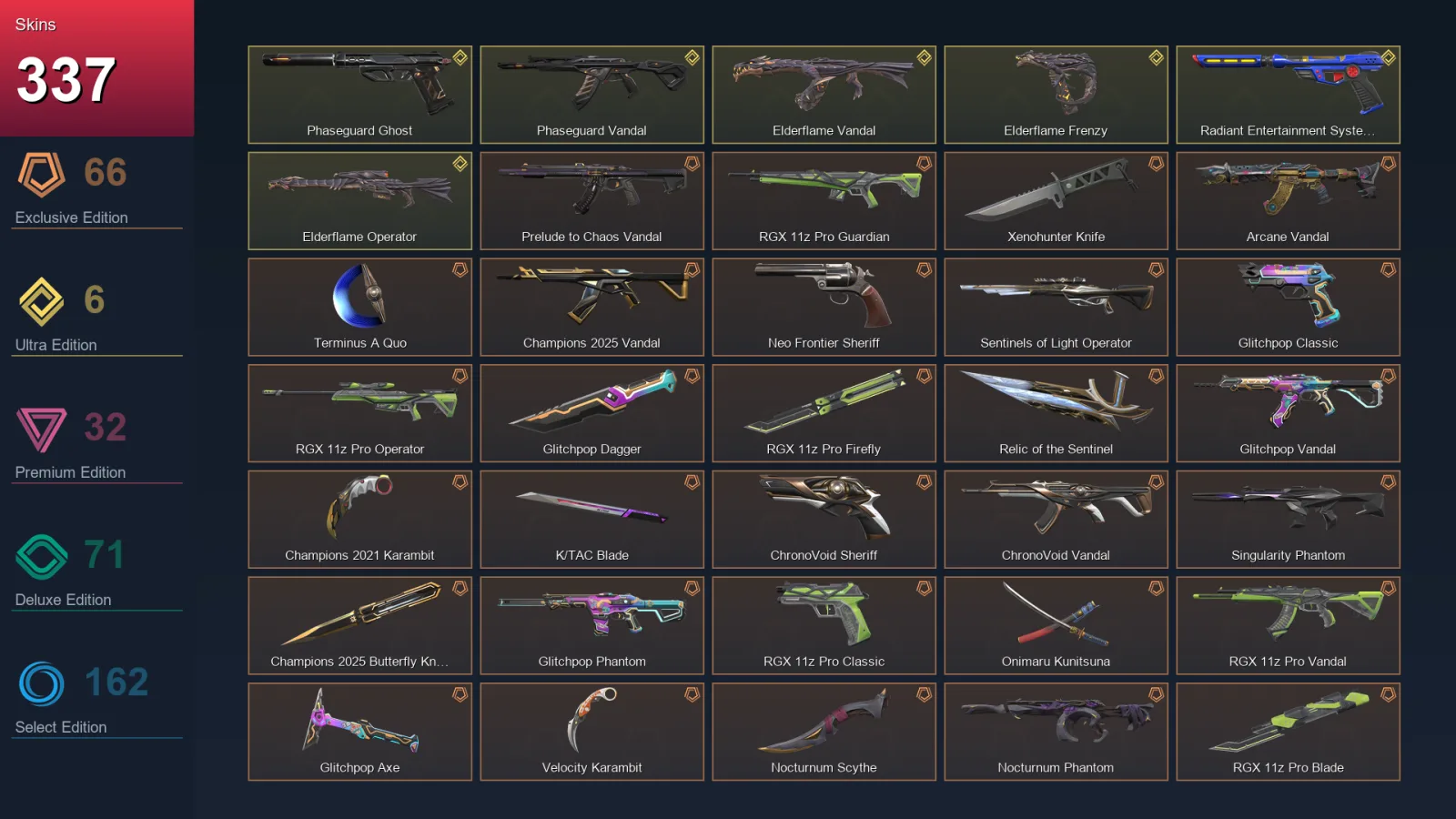 NA | Lv260 | Unranked | 337 Skin | 28 Agent | 234 Buddy