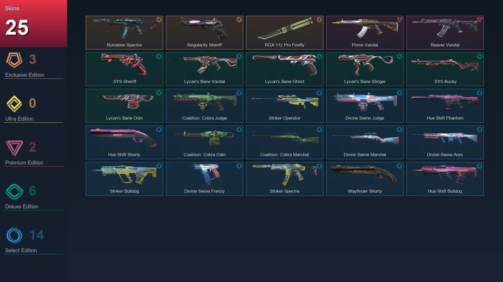 EU | Ruination Spectre | Singularity Sheriff | RGX 11z Pro Firefly | Prime Vandal | 25 Skin | 18 Agent | 38 Buddy | Lv47