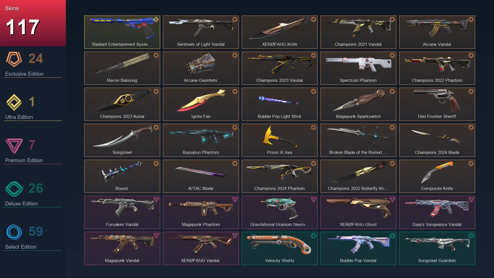 AP | Lv234 | Unranked | 117 Skin | 25 Agent | 133 Buddy — Valorant account