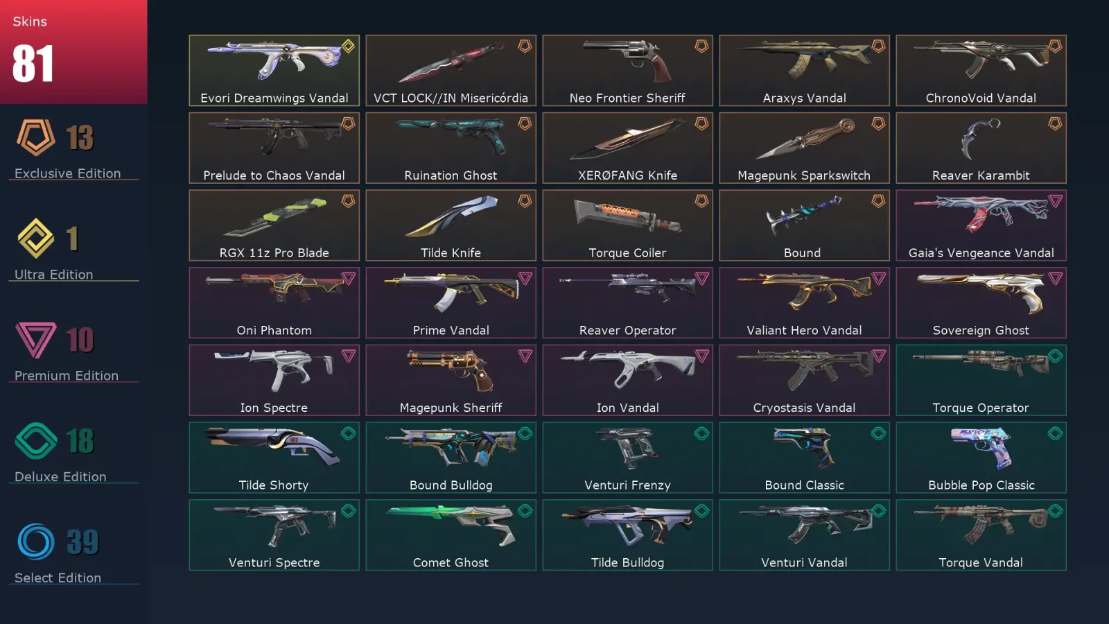 [Valorant] | EU | Level 234 | 28 Agents | 81 Skins