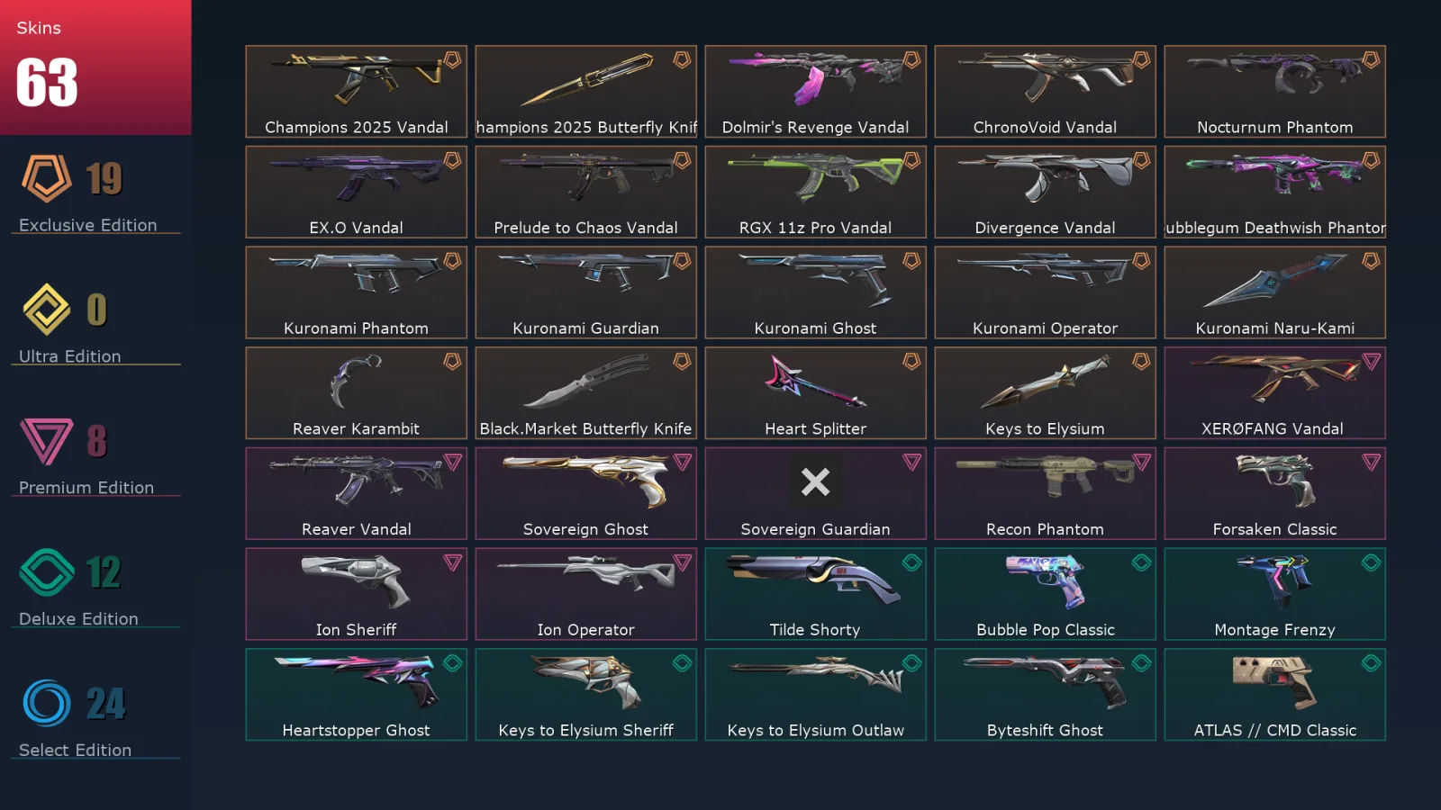 [Valorant] | EU | Level 317 | Ascendant 2 | 29 Agents | 63 Skins