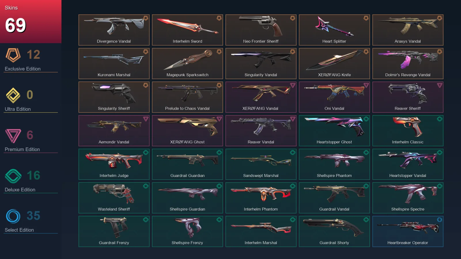 AP | Lv109 | Unranked | 69 Skin | 29 Agent | 64 Buddy — Valorant account