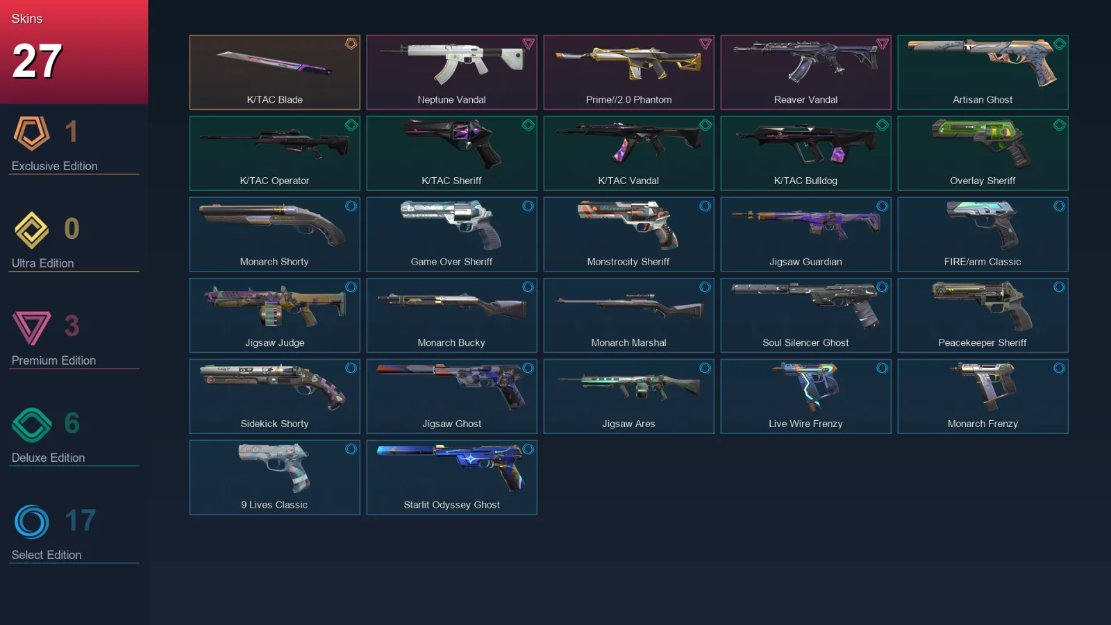 AP | Lv165 | Unranked | 27 Skin | 25 Agent | 71 Buddy