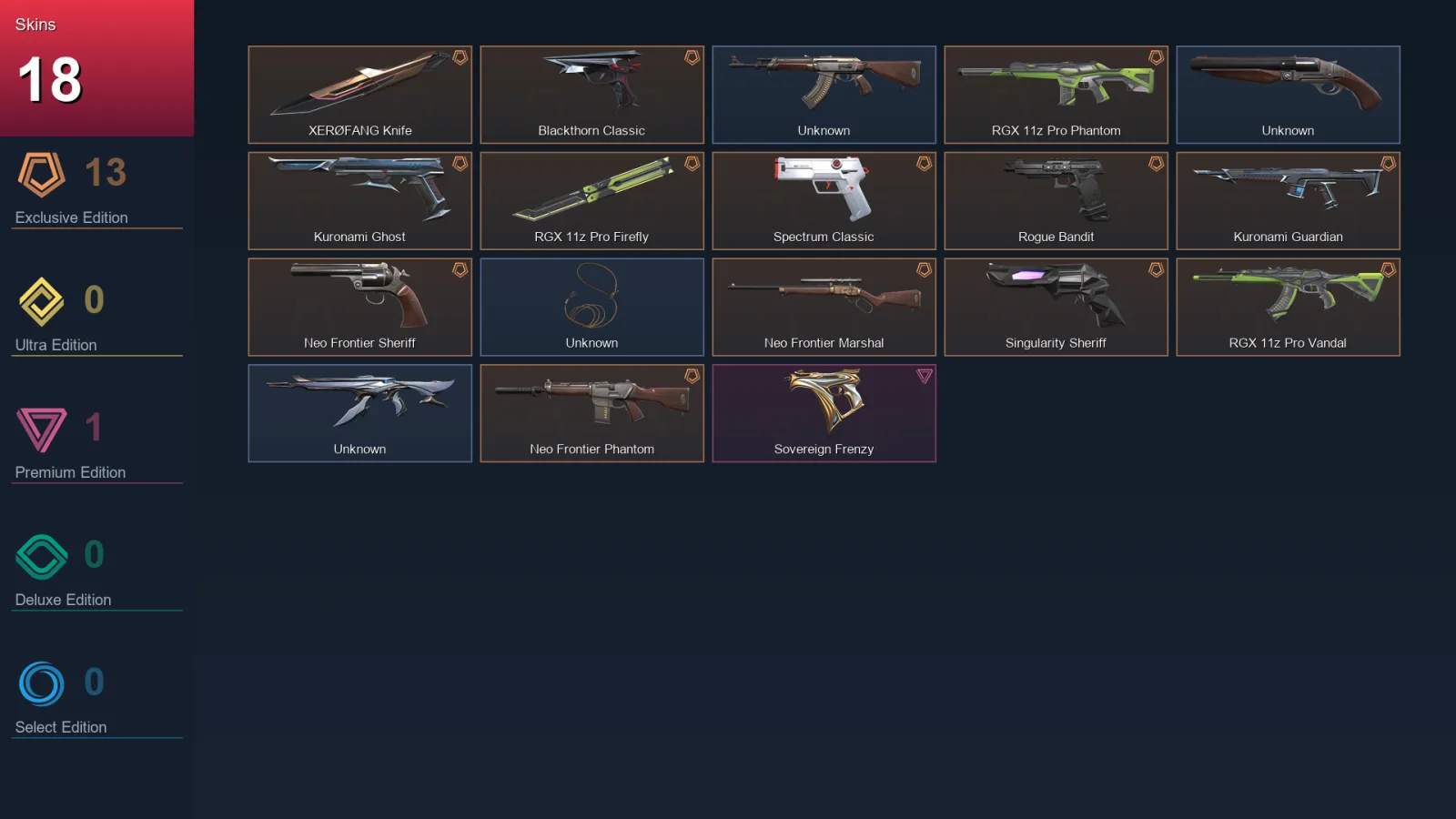 EU | Lv1 | Unranked | 18 Skin | 5 Agent | 1 Buddy