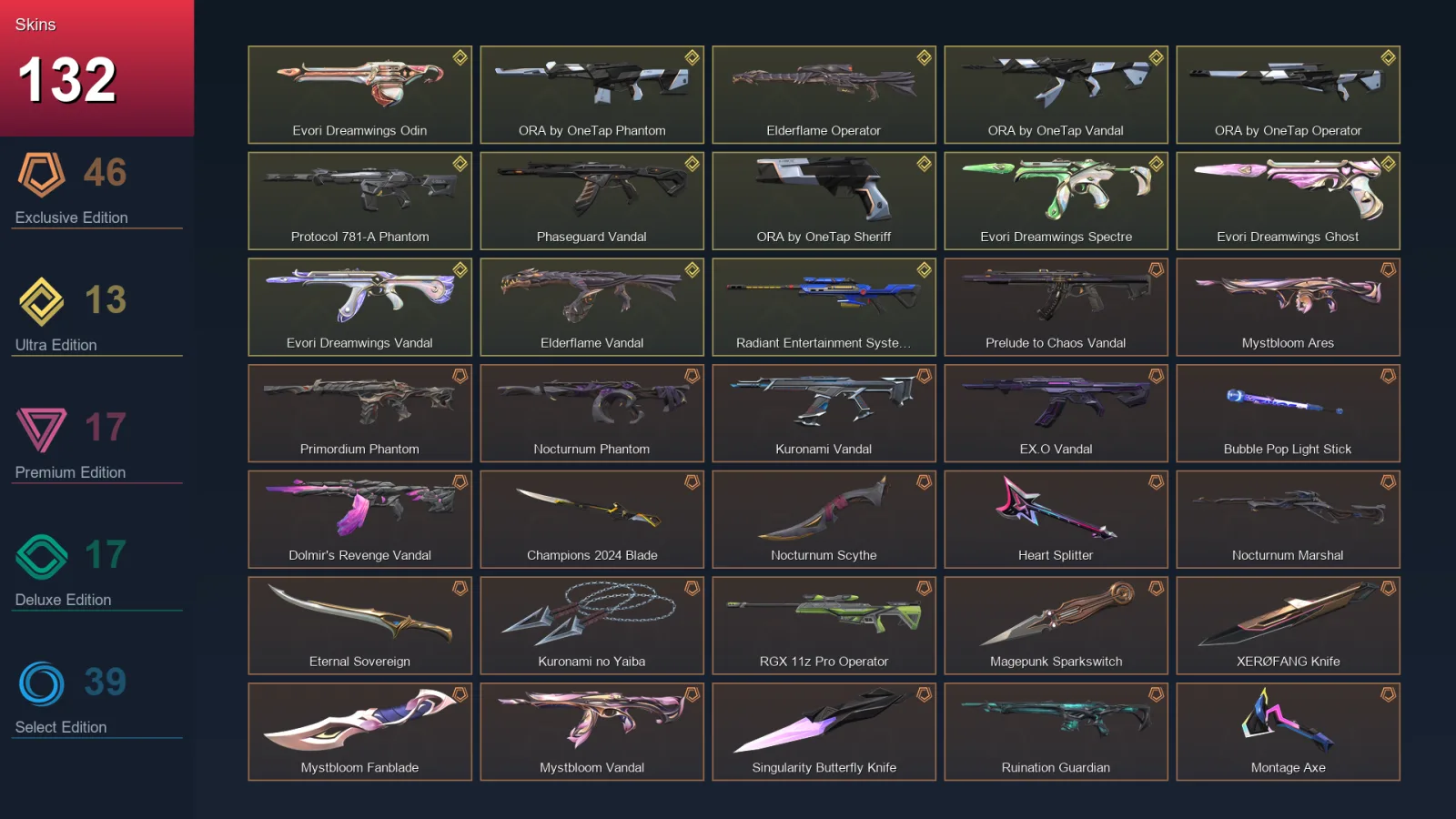 EU | Lv82 | Unranked | 132 Skin | 25 Agent | 65 Buddy — Unranked / Smurf Valorant
