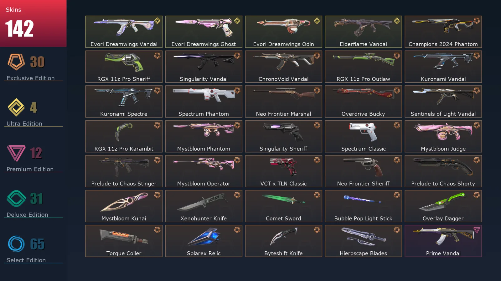 [Valorant] | EU | Level 284 | Diamond 1 | 29 Agents | 142 Skins
