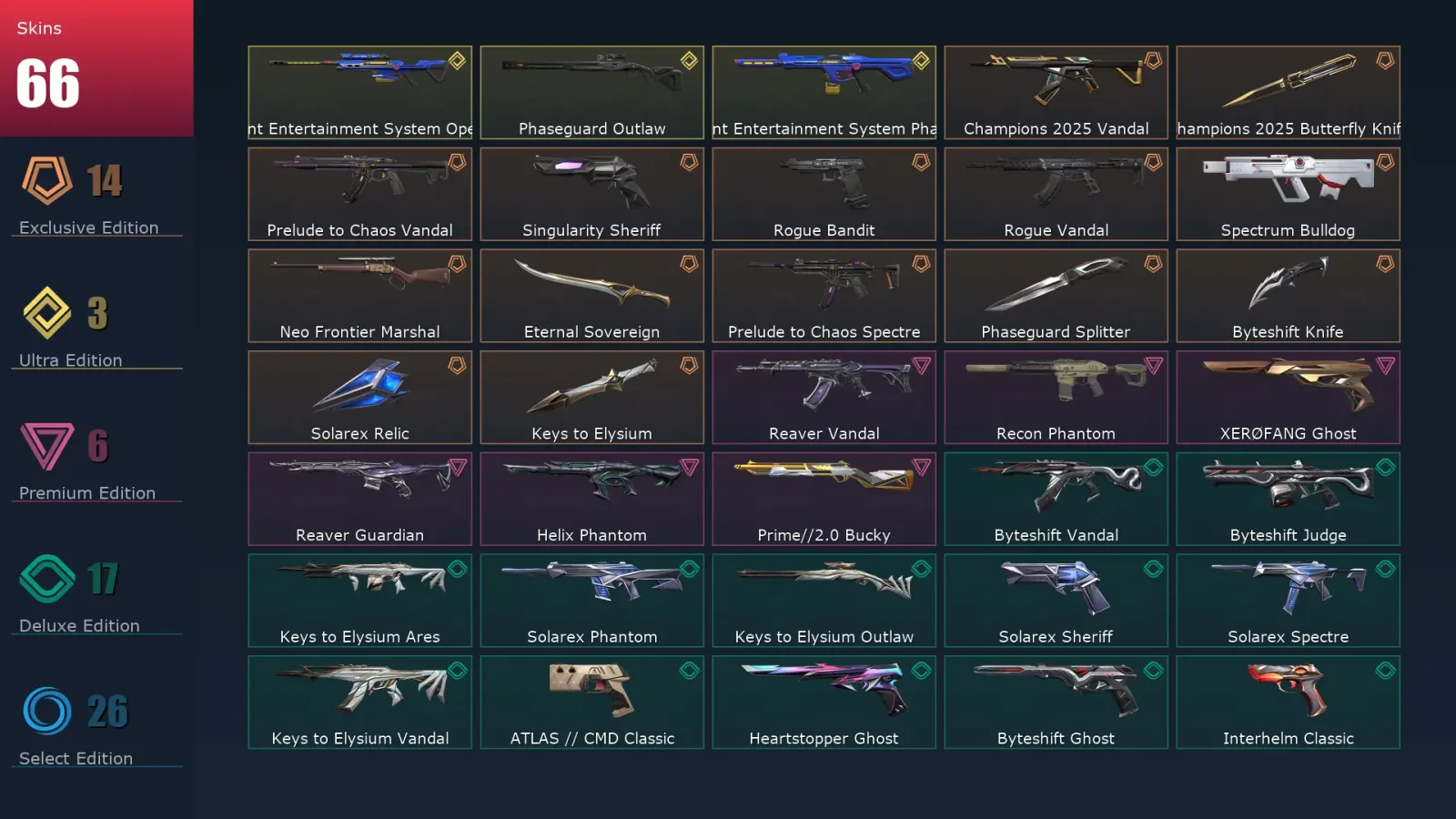 [Valorant] | EU | Level 136 | Diamond 2 | 29 Agents | 66 Skins