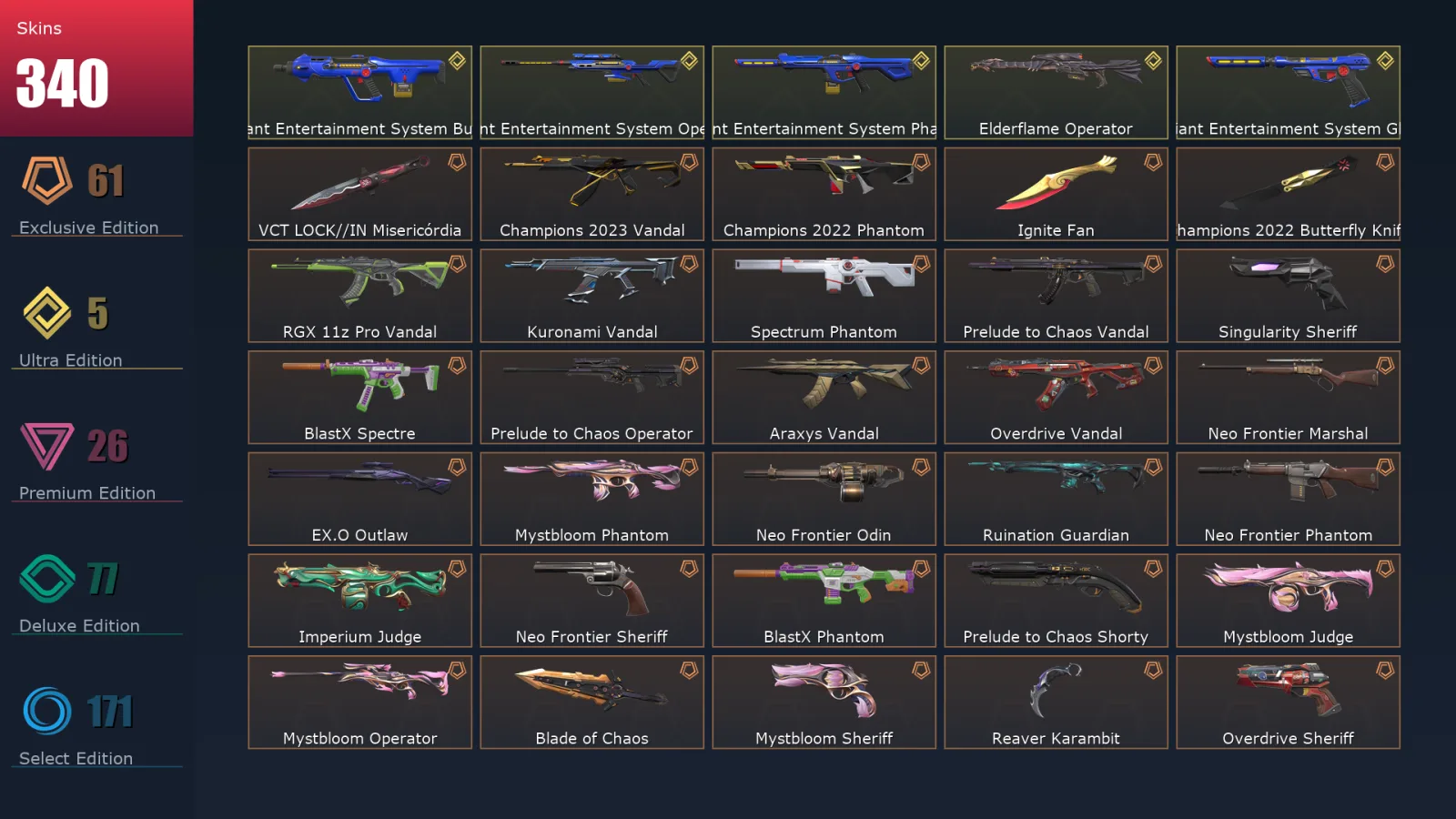 [Valorant] | EU | Level 458 | 27 Agents | 340 Skins