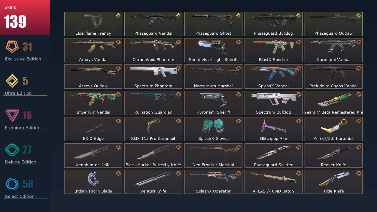 [Valorant] | EU | Level 206 | 29 Agents | 139 Skins