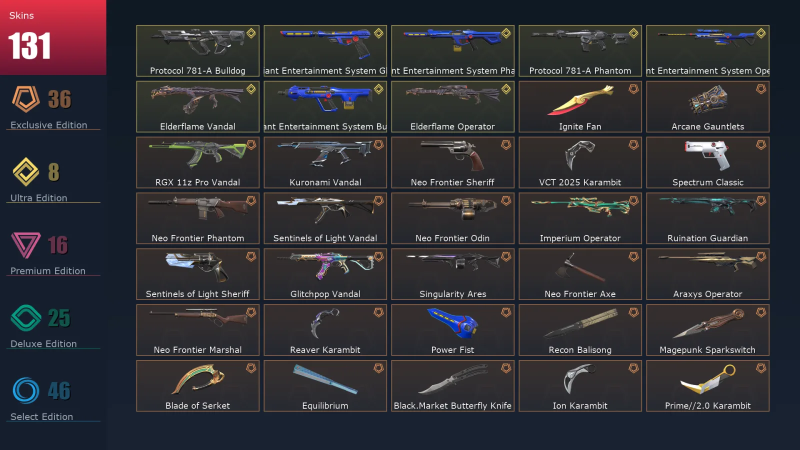 [Valorant] | EU | Level 272 | 29 Agents | 131 Skins