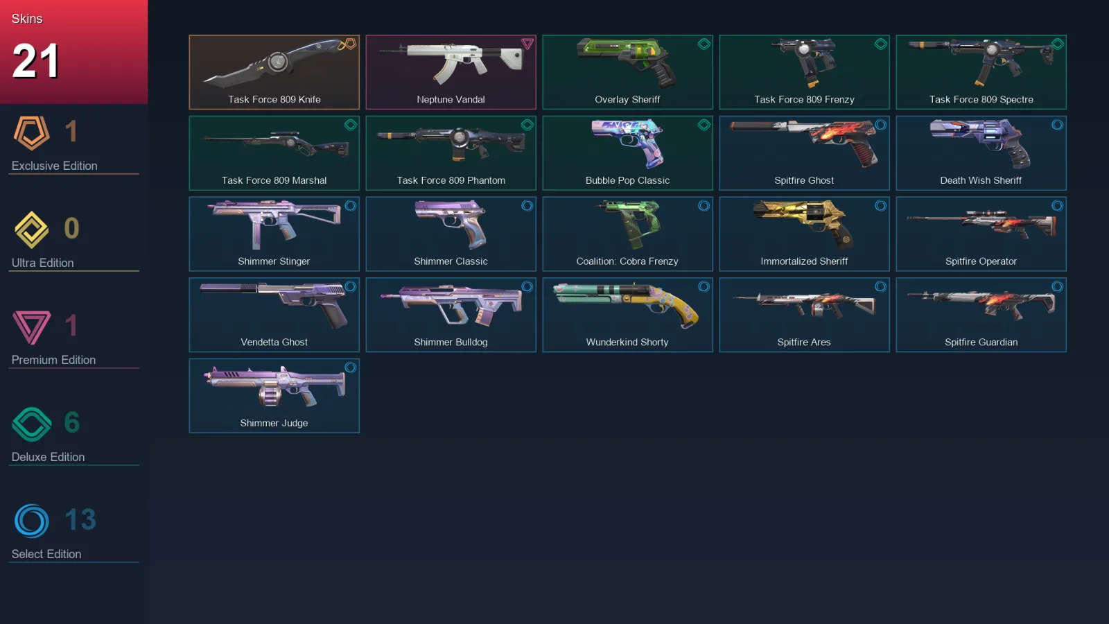 AP | Lv133 | Unranked | 21 Skin | 25 Agent | 35 Buddy &mdash; Valorant account with Classic skin