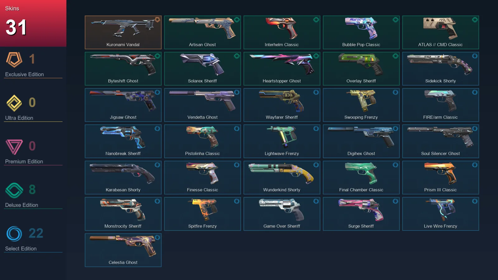AP | Kuronami Vandal | Artisan Ghost | Interhelm Classic | Bubble Pop Classic | 31 Skin | 28 Agent | 146 Buddy | Lv433