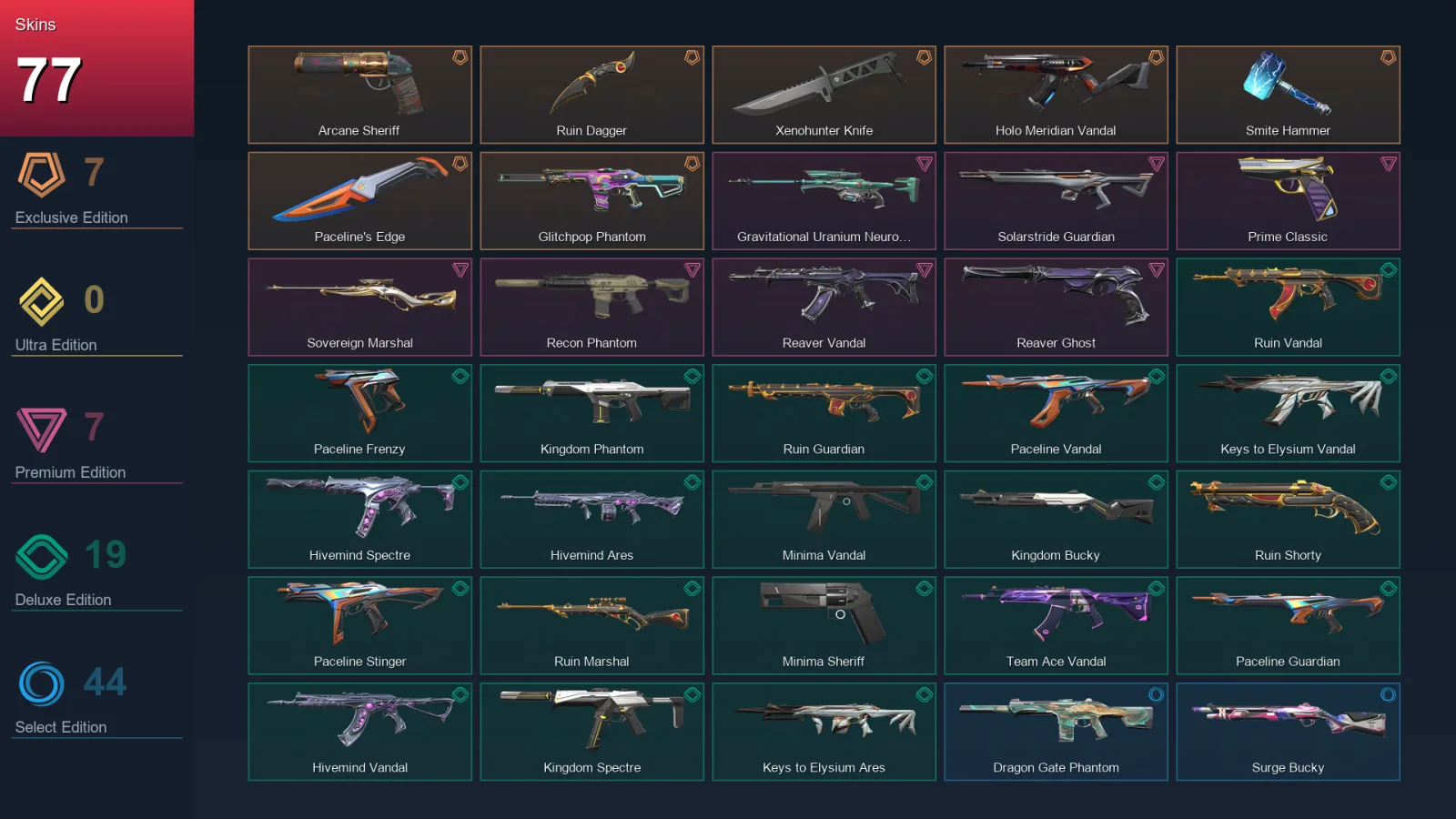 NA | Lv114 | Unranked | 77 Skin | 23 Agent | 83 Buddy