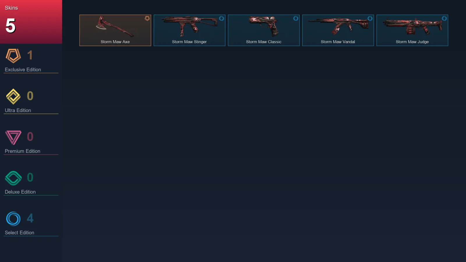 EU | Lv20 | Unranked | 5 Skin | 9 Agent | 4 Buddy — Storm Maw Judge
