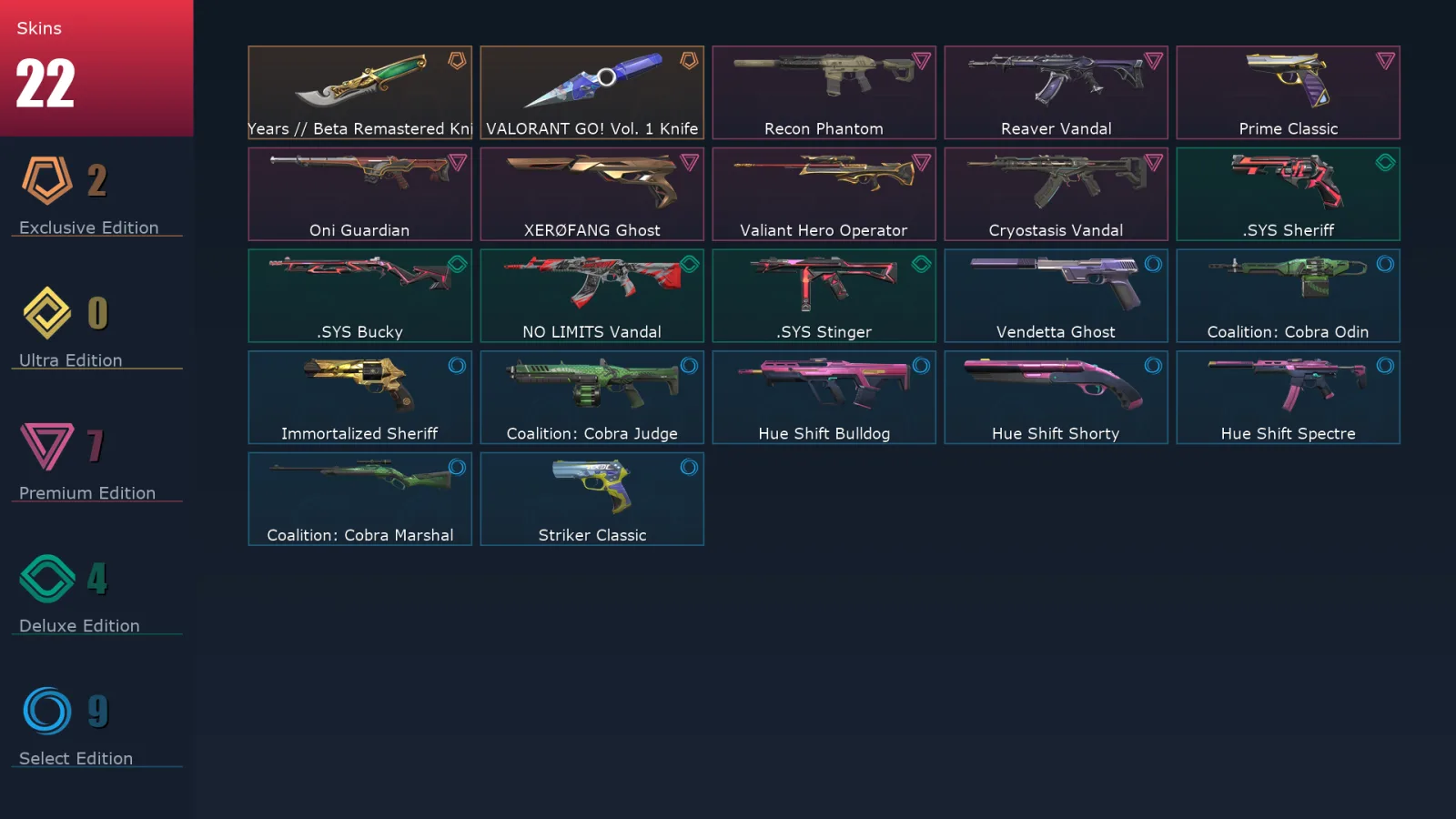 [Valorant] | EU | Level 101 | 25 Agents | 22 Skins