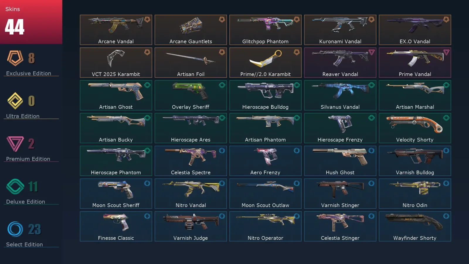 [Valorant] | EU | Level 181 | 28 Agents | 44 Skins