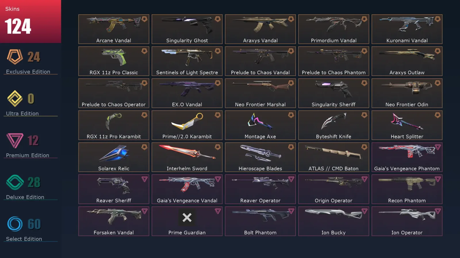 [Valorant] | EU | Level 330 | Ascendant 1 | 29 Agents | 124 Skins