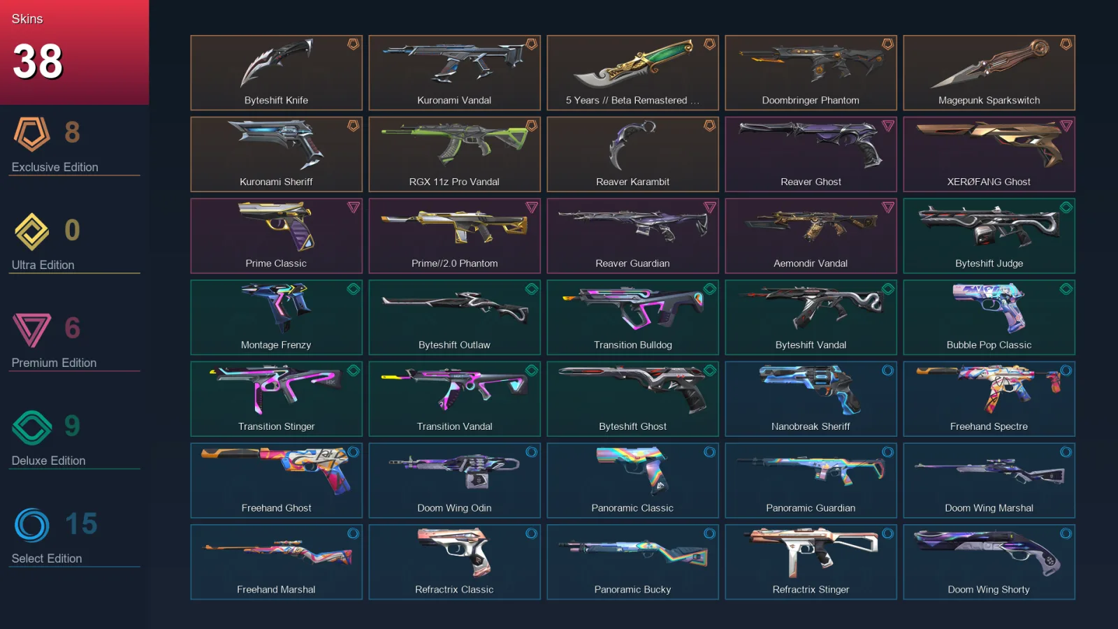 NA | Lv153 | Unranked | 38 Skin | 29 Agent | 75 Buddy