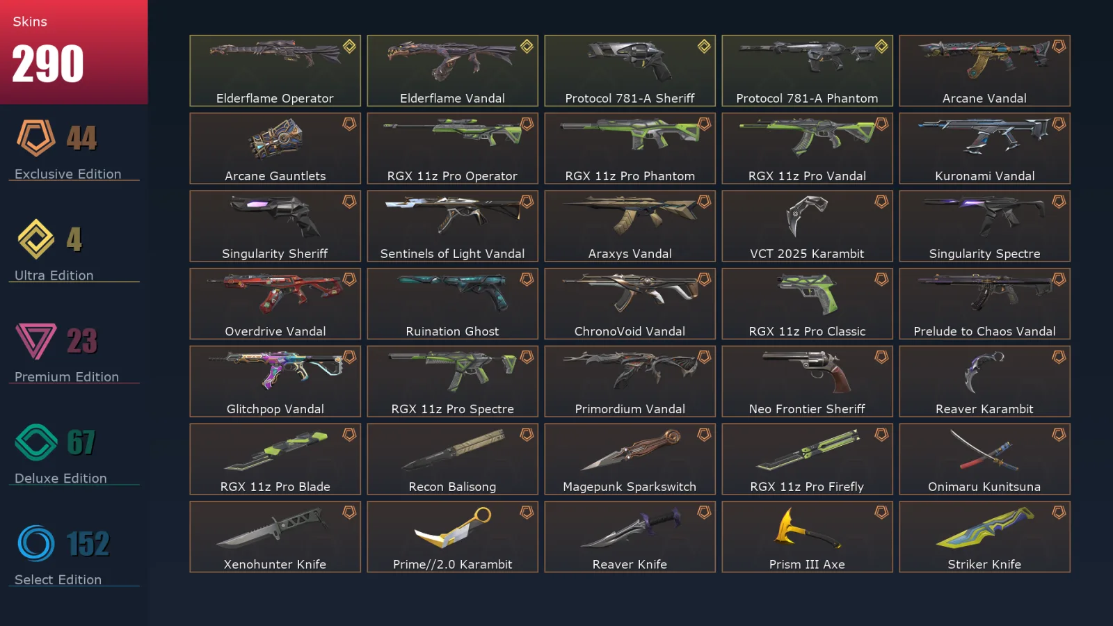 [Valorant] | EU | Level 480 | 27 Agents | 290 Skins