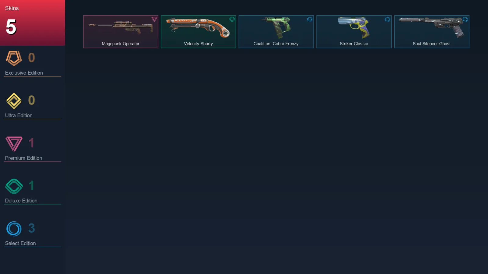 AP | Magepunk Operator | Velocity Shorty | Coalition: Cobra Frenzy | Striker Classic | 5 Skin | 22 Agent | 25 Buddy | Lv89
