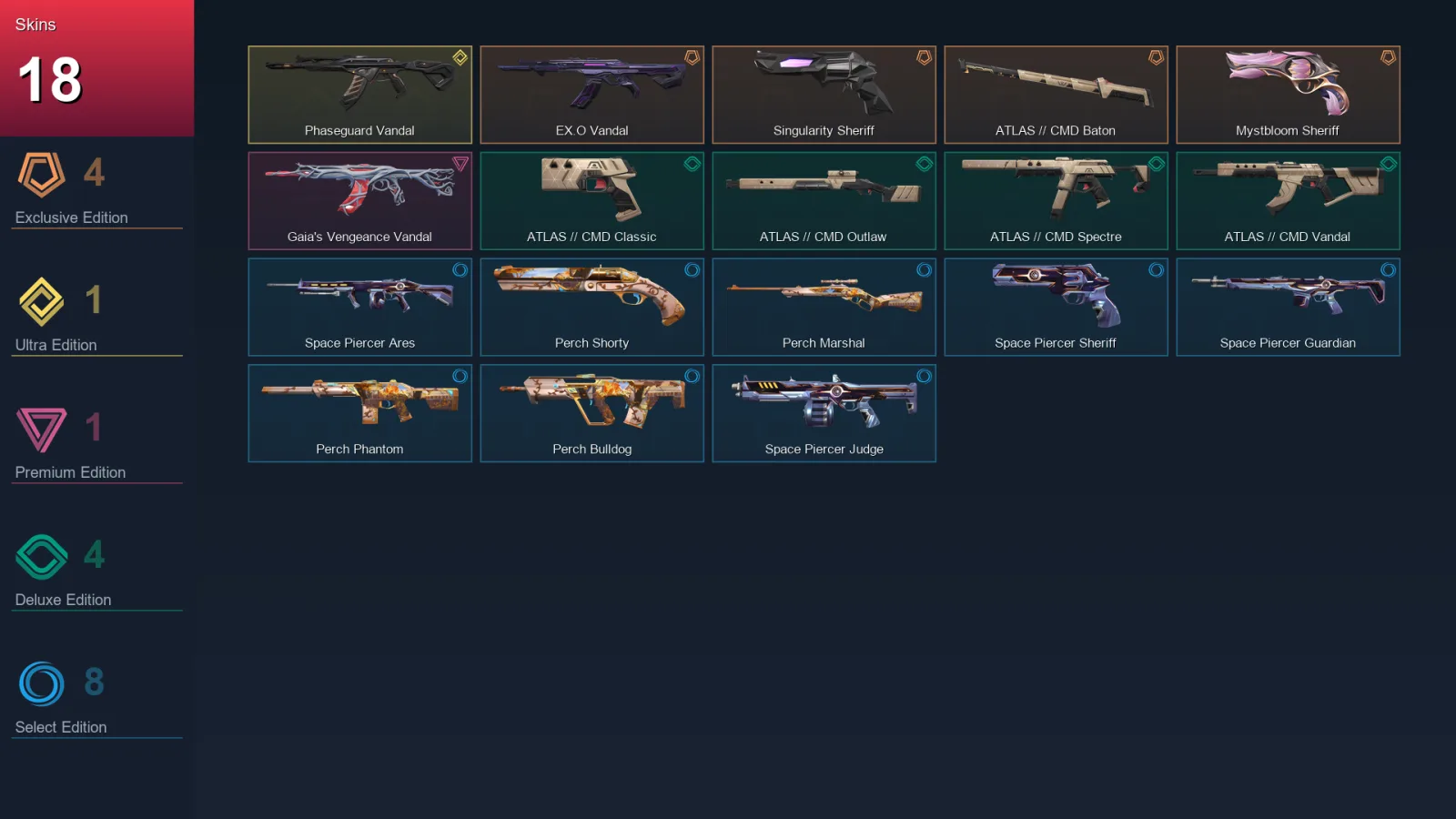 NA | Lv57 | Unranked | 18 Skin | 15 Agent | 22 Buddy