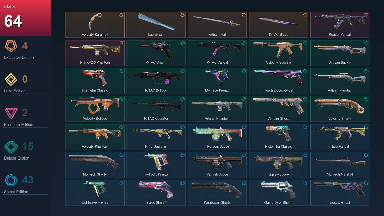 AP | Velocity Karambit | Equilibrium | Artisan Foil | K/TAC Blade | 64 Skin | 29 Agent | 130 Buddy | Lv392