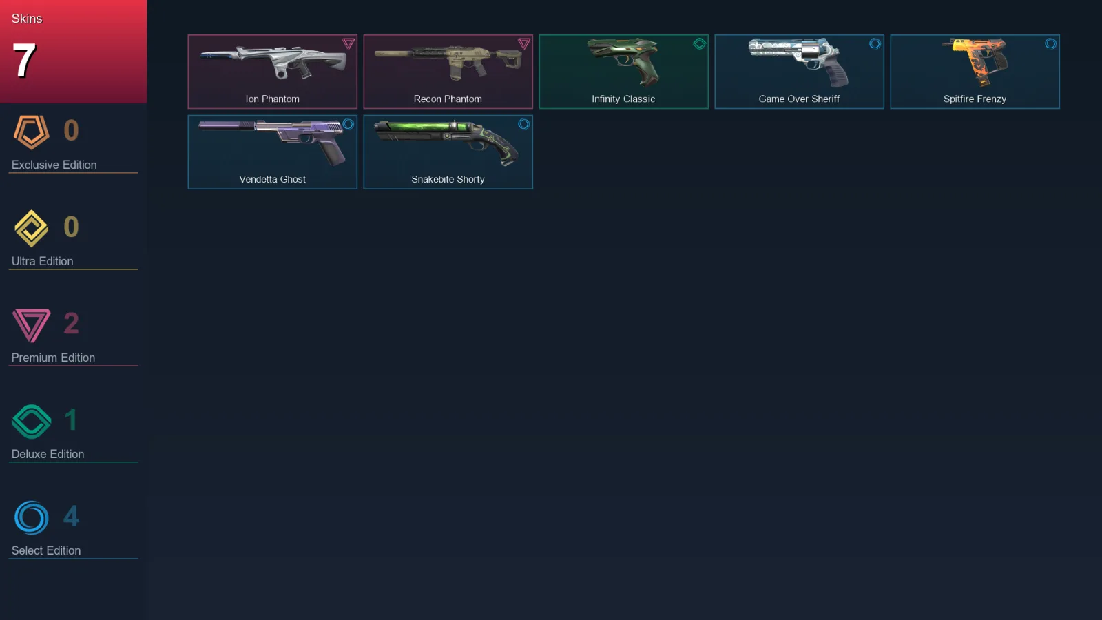 AP | Ion Phantom | Recon Phantom | Infinity Classic | Game Over Sheriff | 7 Skin | 23 Agent | 50 Buddy | Lv102