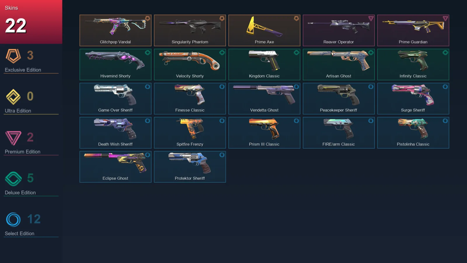 AP | Lv164 | Unranked | 22 Skin | 22 Agent | 71 Buddy