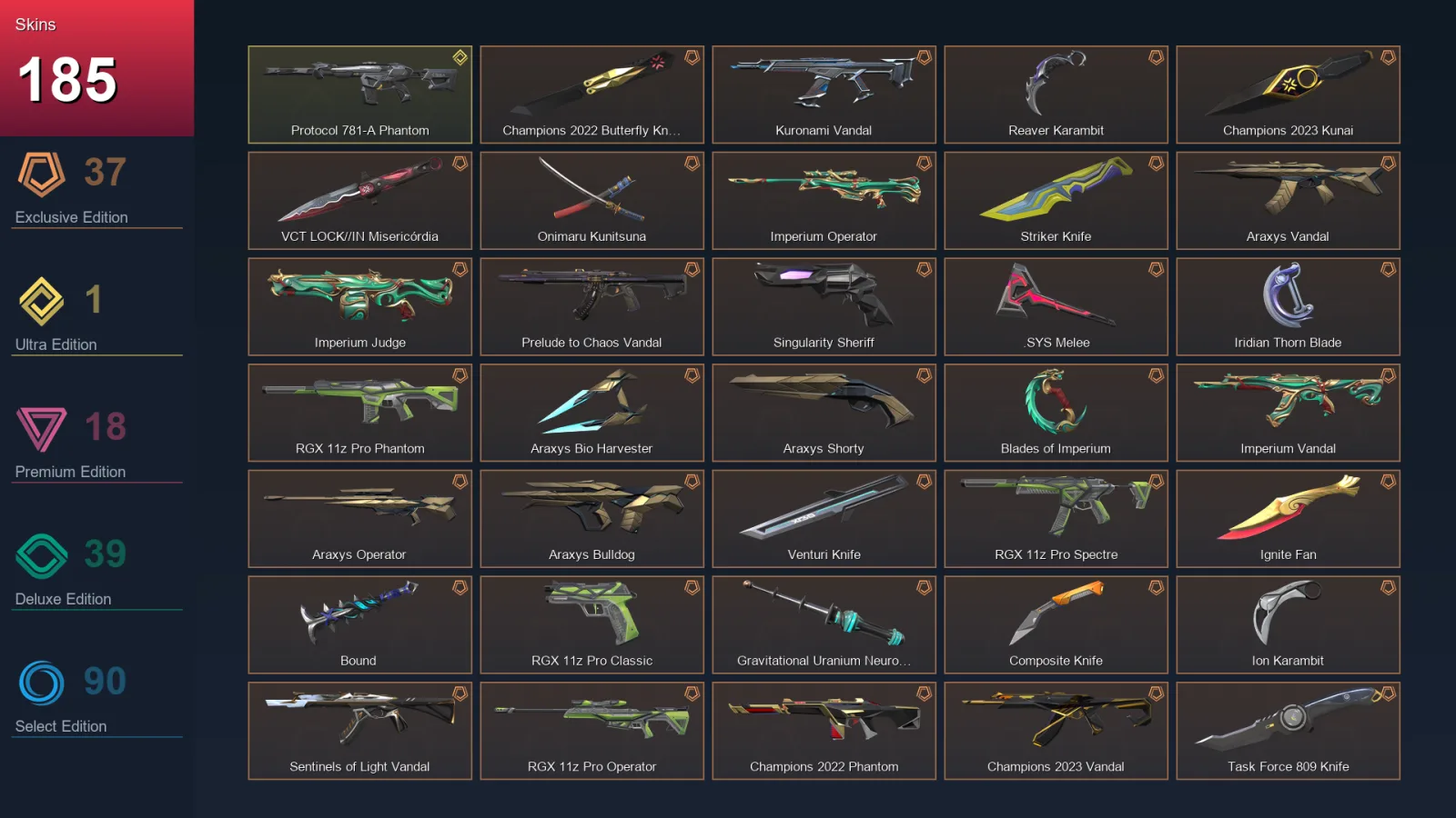 AP | Lv235 | Unranked | 185 Skin | 28 Agent | 164 Buddy