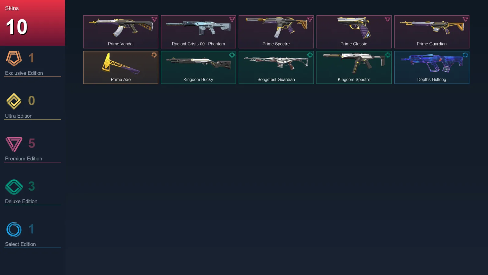EU | Lv5 | Unranked | 10 Skin | 7 Agent | 8 Buddy — Kingdom Bucky