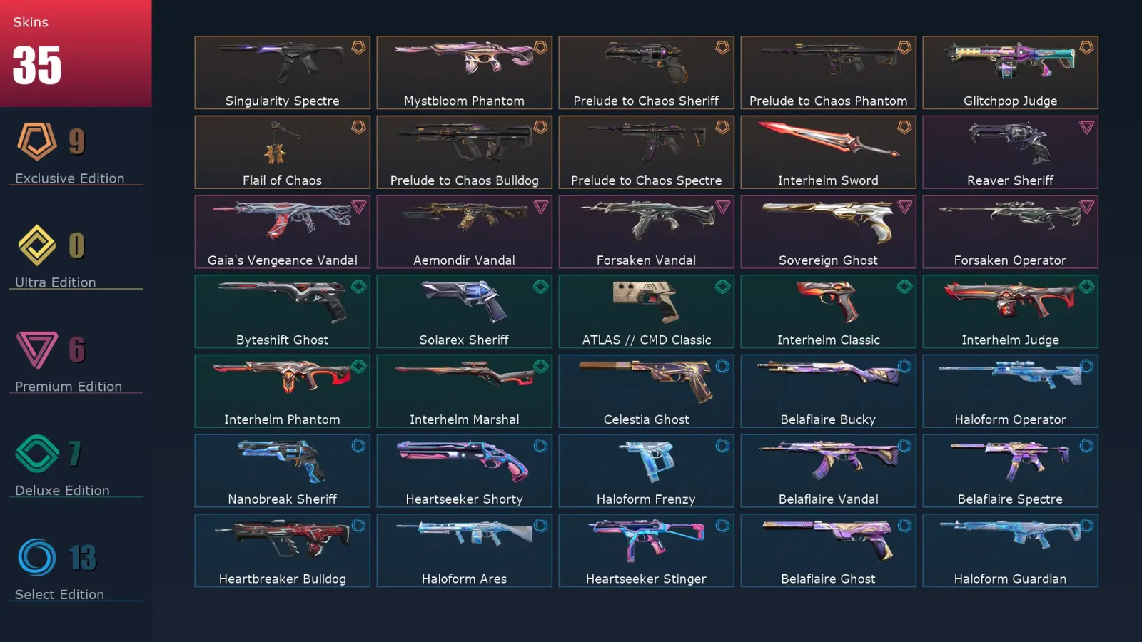 [Valorant] | EU | Level 140 | Platinum 1 | 27 Agents | 35 Skins