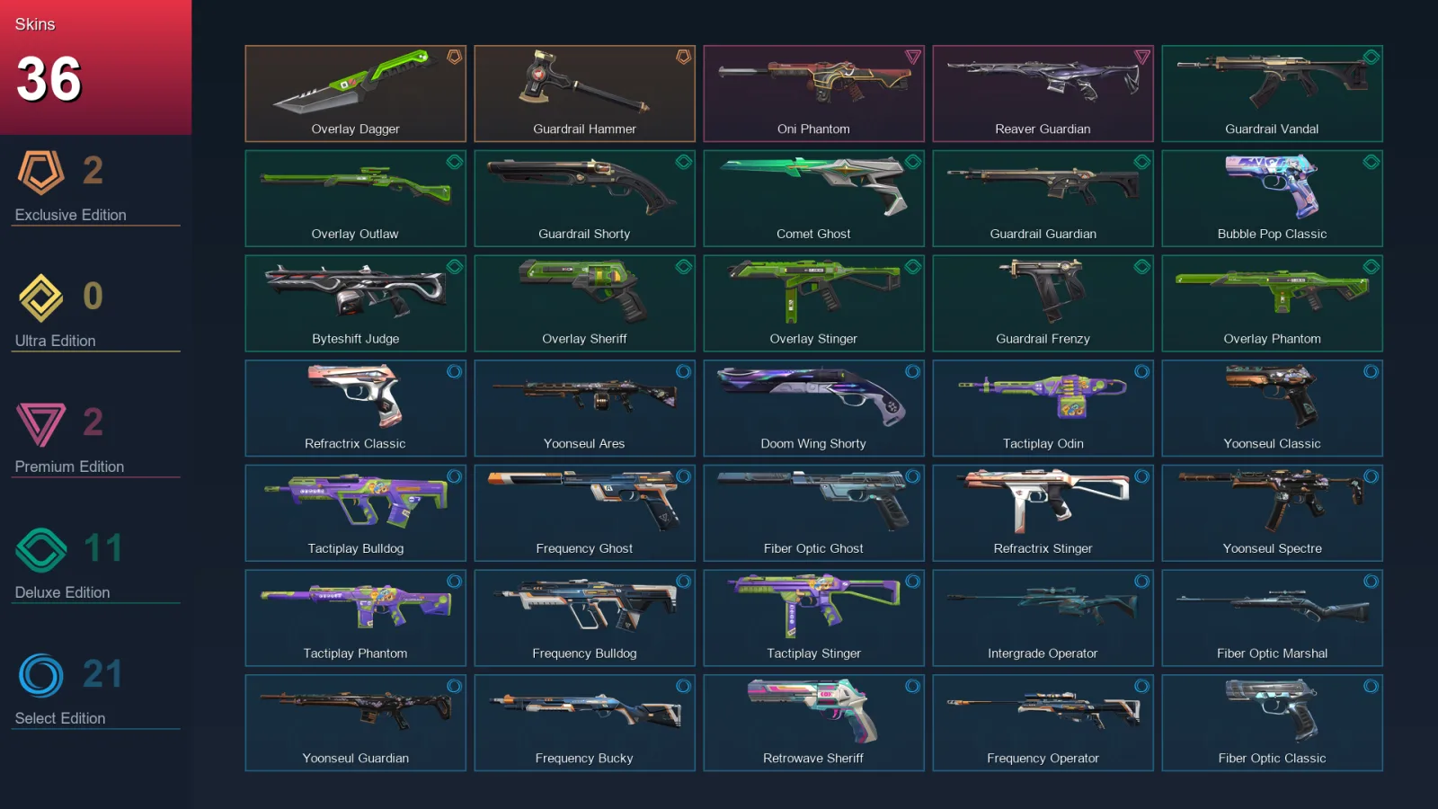 EU | Lv165 | Unranked | 36 Skin | 26 Agent | 42 Buddy