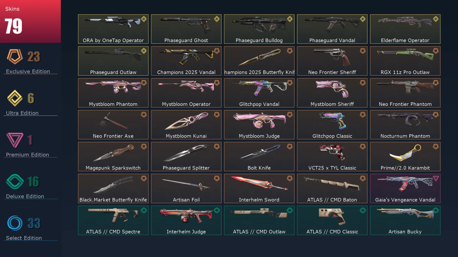 [Valorant] | EU | Level 161 | Silver 2 | 29 Agents | 79 Skins