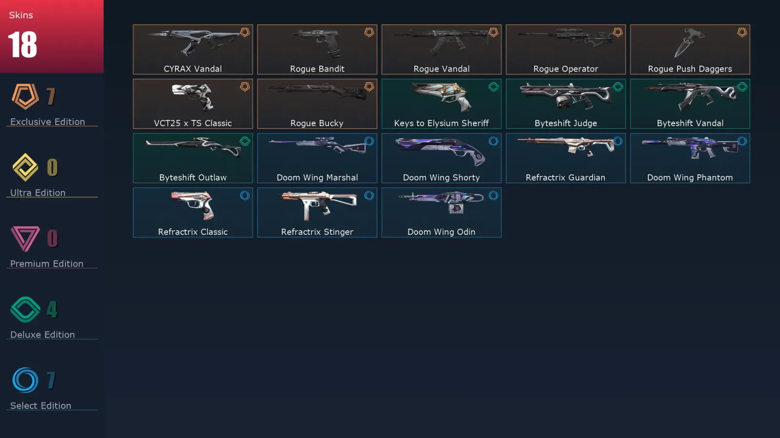 [Valorant] | EU | Level 1 | Immortal 1 | 14 Agents | 18 Skins