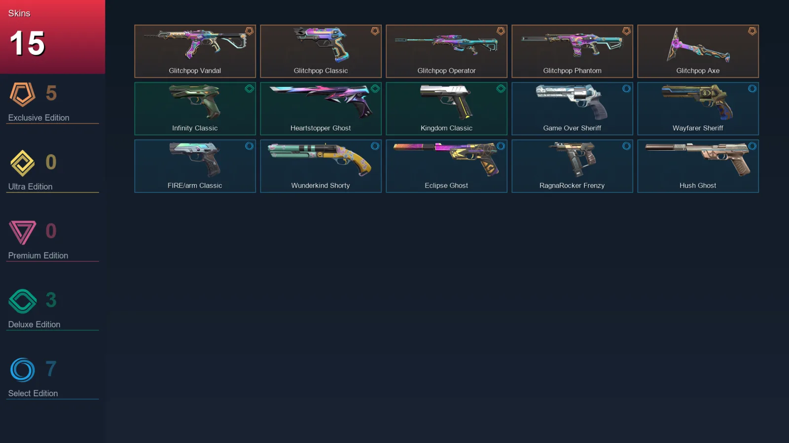 AP | Lv172 | Unranked | 15 Skin | 28 Agent | 82 Buddy &mdash; Valorant account with Classic skin