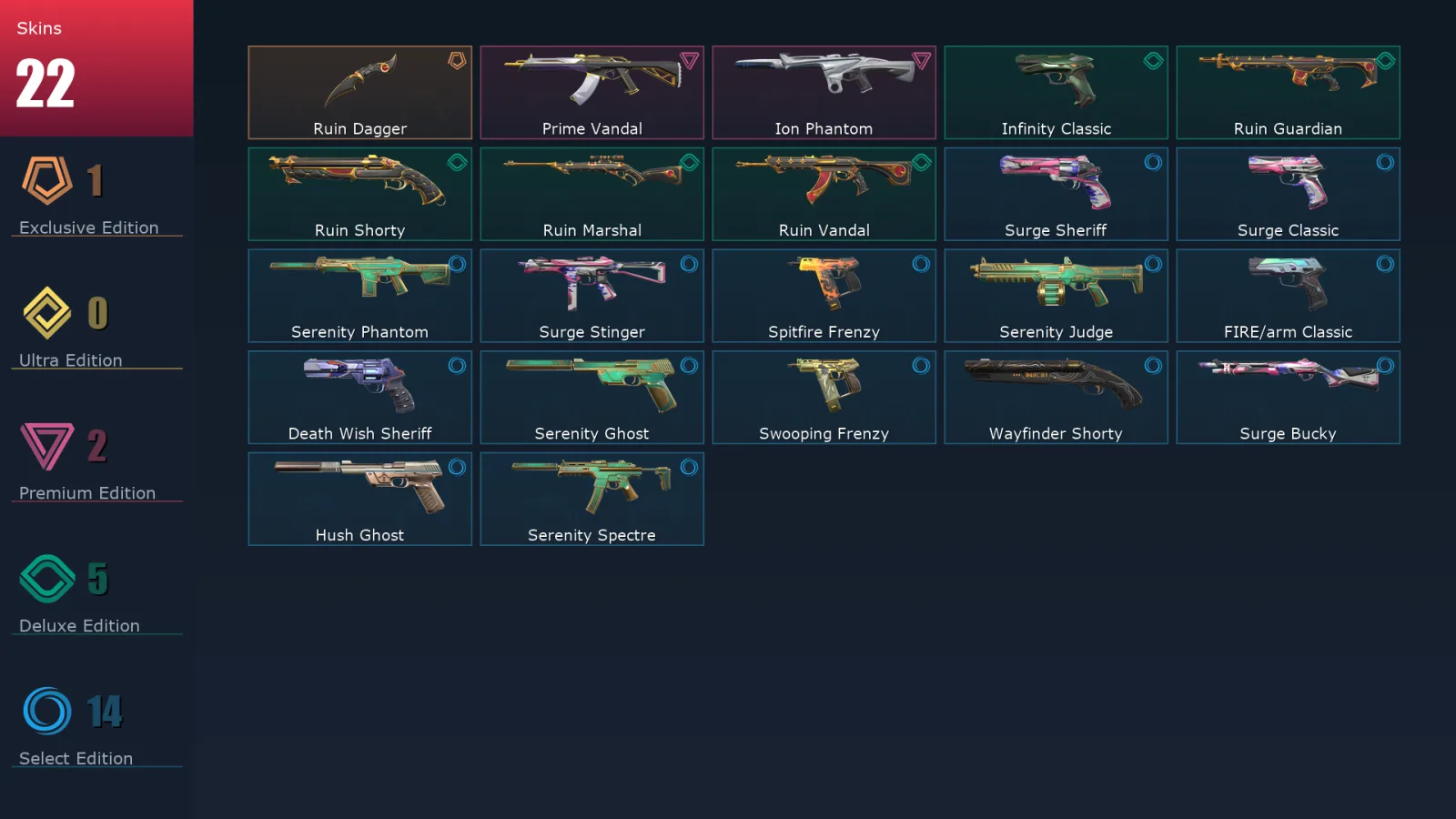 [Valorant] | EU | Level 115 | 20 Agents | 22 Skins