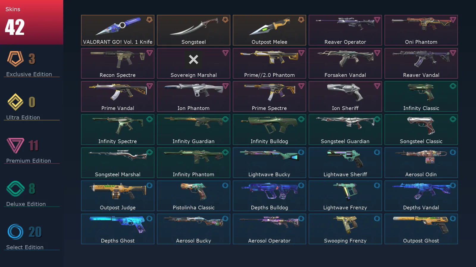 [Valorant] | EU | Level 92 | Silver 3 | 20 Agents | 42 Skins