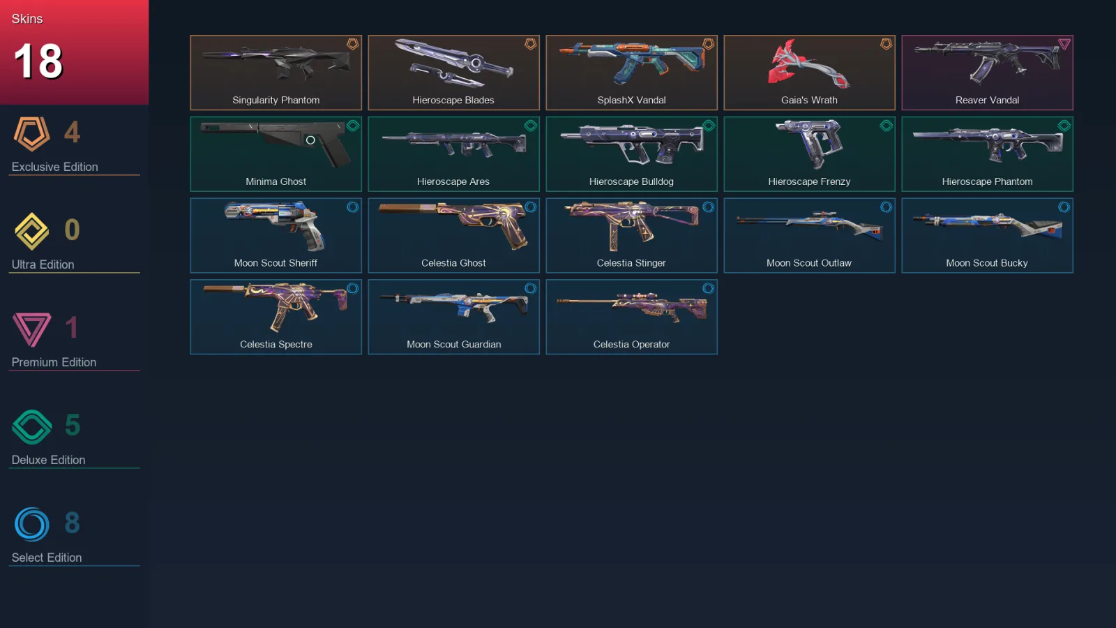 EU | Lv64 | Unranked | 18 Skin | 18 Agent | 43 Buddy — Hieroscape Frenzy