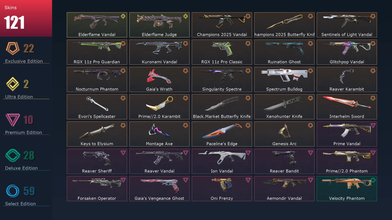 [Valorant] | EU | Level 221 | 29 Agents | 121 Skins