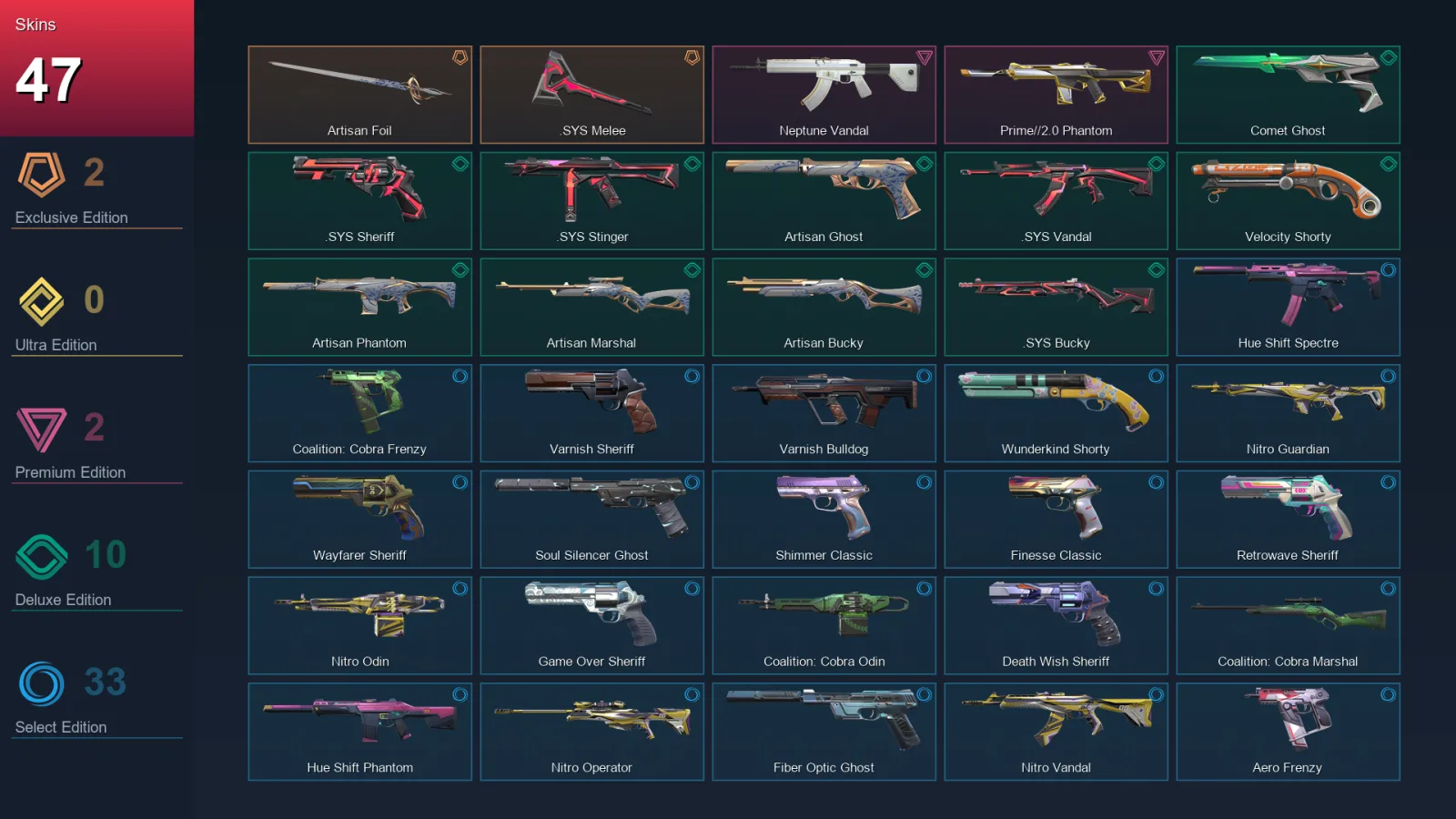 AP | Lv258 | Unranked | 47 Skin | 25 Agent | 94 Buddy