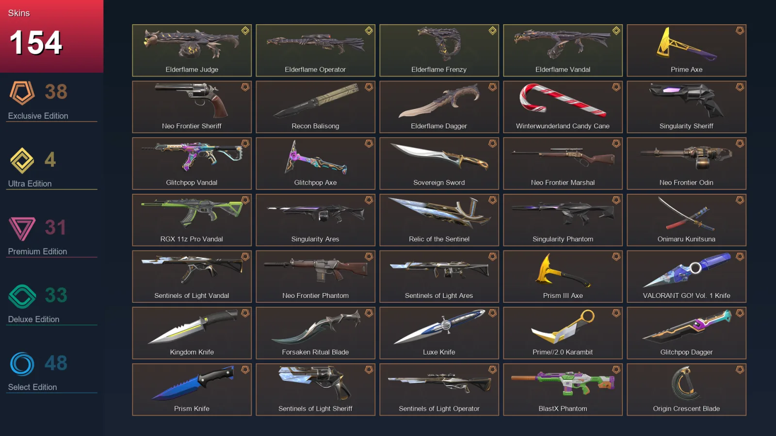 NA | Lv163 | Unranked | 154 Skin | 24 Agent | 117 Buddy