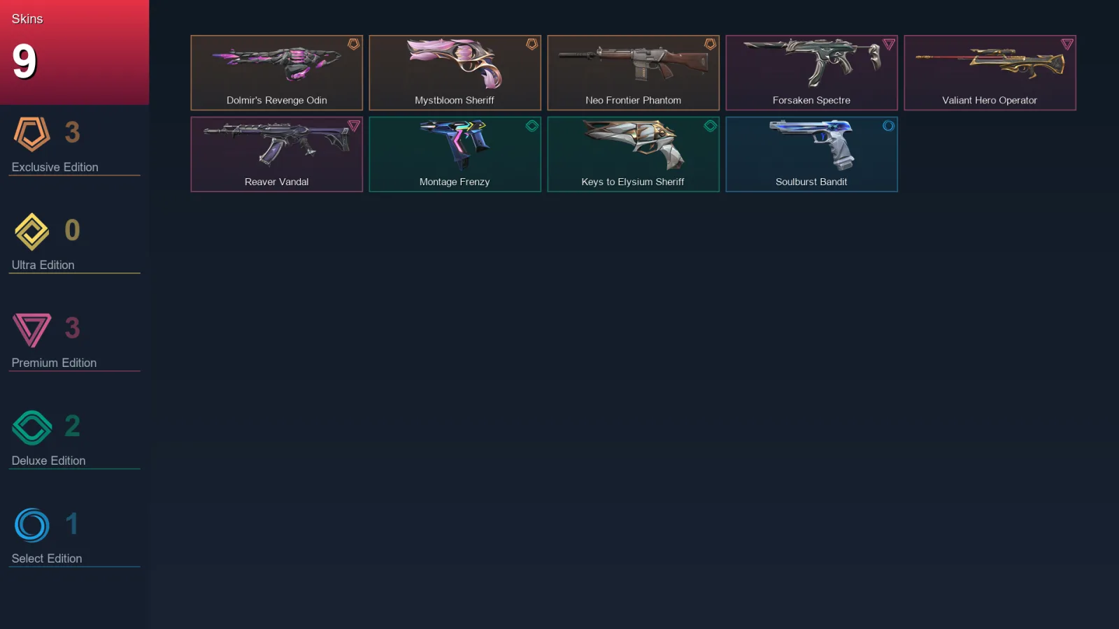 EU | Dolmir's Revenge Odin | Mystbloom Sheriff | Neo Frontier Phantom | Forsaken Spectre | 9 Skin | 29 Agent | 30 Buddy | Lv102